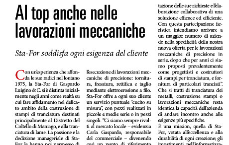 Artikel STAFOR in Events Sole24Ore